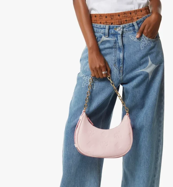 Aren Crescent Hobo Bag in Maxi Monogram Leather