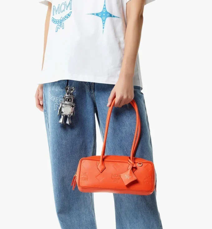 Aren East West Shoulder Bag in Maxi Monogram Leather