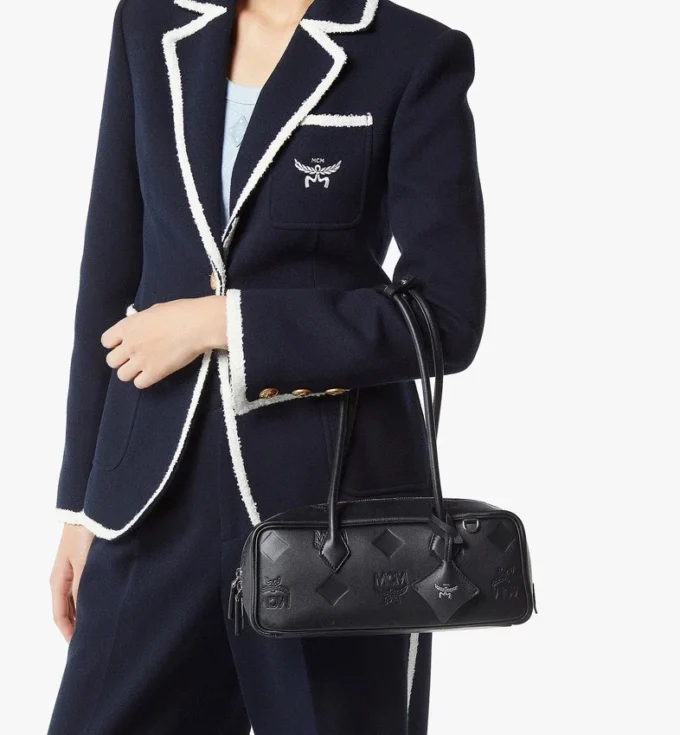Aren East West Shoulder Bag in Maxi Monogram Leather