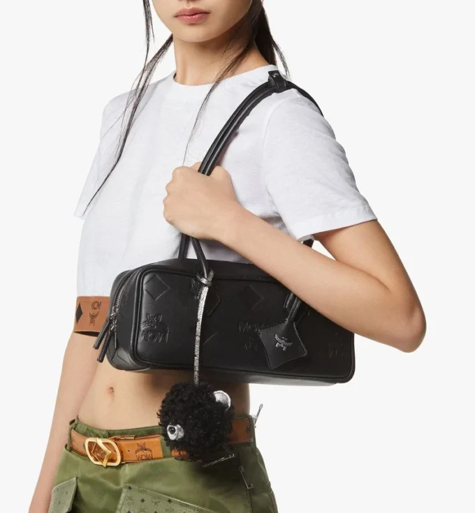 Aren East West Shoulder Bag in Maxi Monogram Leather