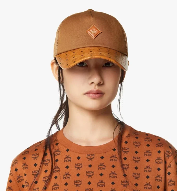 Diamond Cap in Cotton and Monogram Print Leather