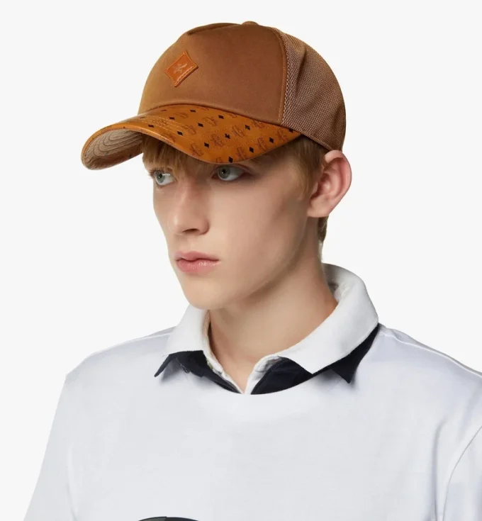Diamond Cap in Cotton and Monogram Print Leather