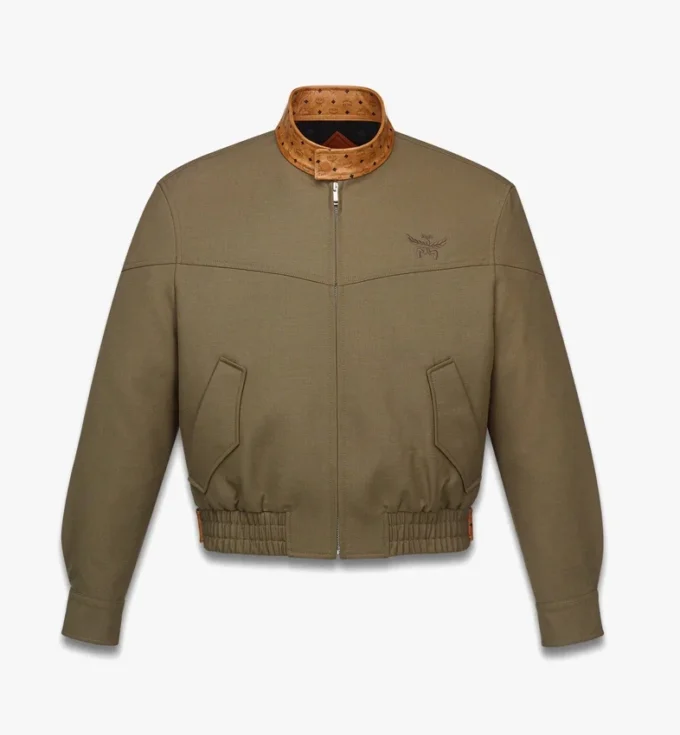 Jacket in Wool Twill and Monogram Print Leather
