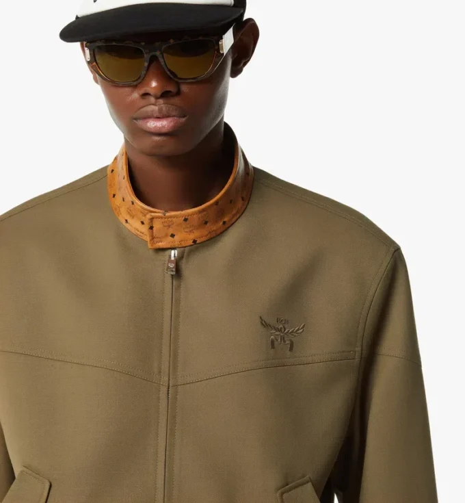 Jacket in Wool Twill and Monogram Print Leather