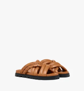 Monogram Print Cross Sandals in Lambskin