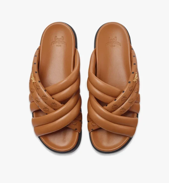 Monogram Print Cross Sandals in Lambskin