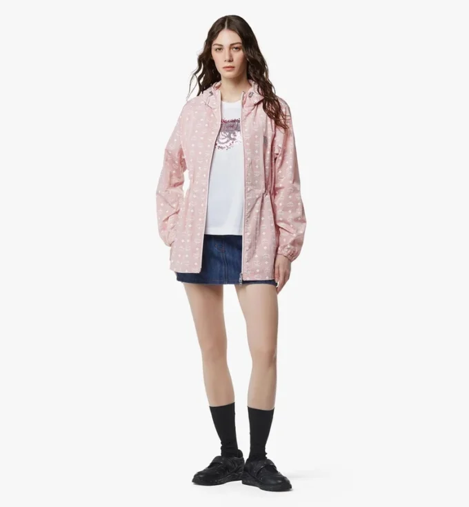 Monogram Print Hooded Windbreaker in Recycled Nylon