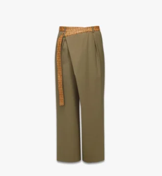 Pants in Wool Twill and Monogram Print Leather