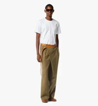 Pants in Wool Twill and Monogram Print Leather
