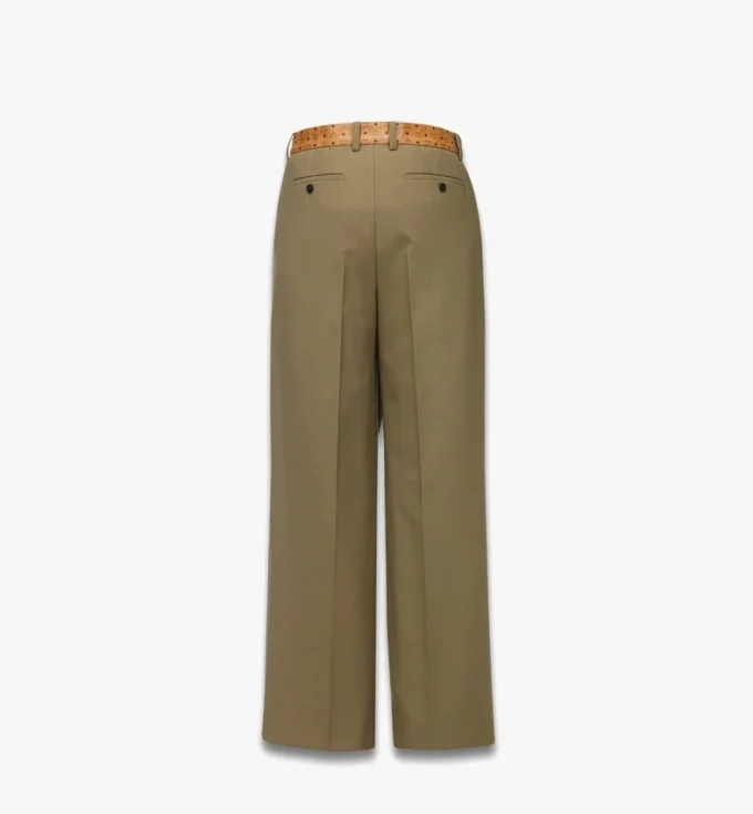 Pants in Wool Twill and Monogram Print Leather