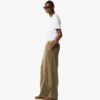 Pants in Wool Twill and Monogram Print Leather