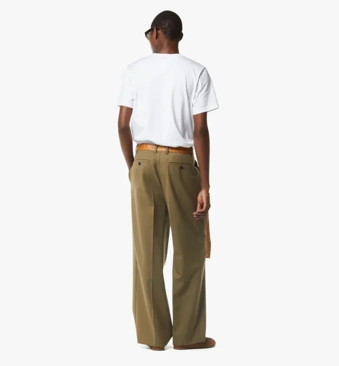 Pants in Wool Twill and Monogram Print Leather