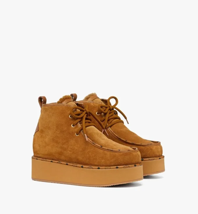 Platform Boots in Calfskin Suede Leather