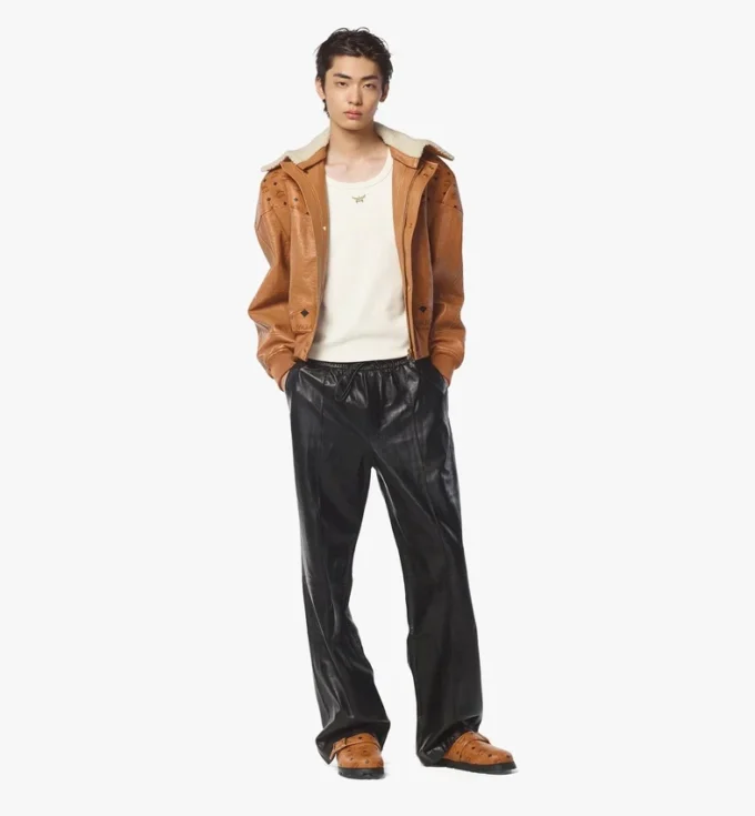 Shearling Bomber Jacket in Visetos Leather Mix