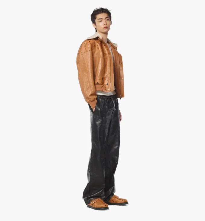 Shearling Bomber Jacket in Visetos Leather Mix