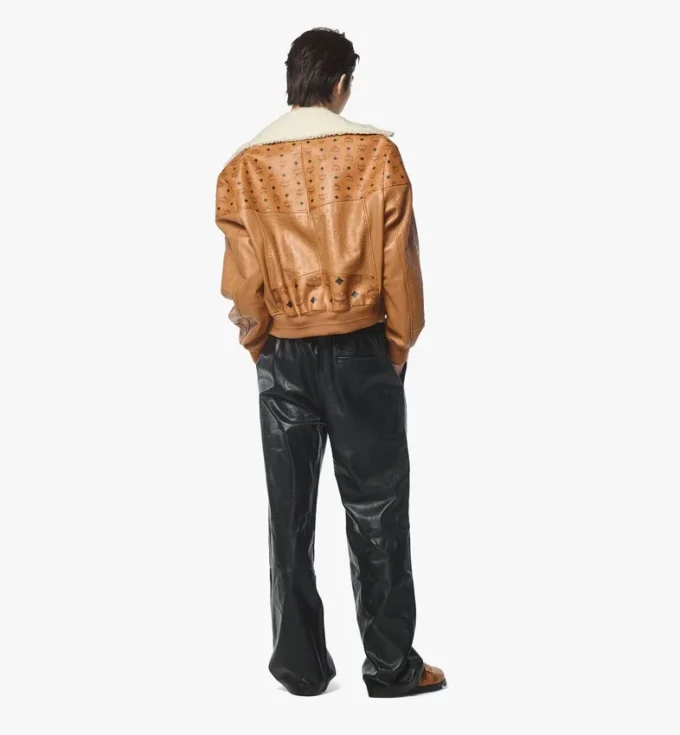 Shearling Bomber Jacket in Visetos Leather Mix