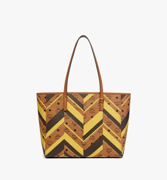 Studded Toni Top-Zip Shopper in Mega Herringbone Visetos