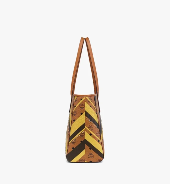 Studded Toni Top-Zip Shopper in Mega Herringbone Visetos