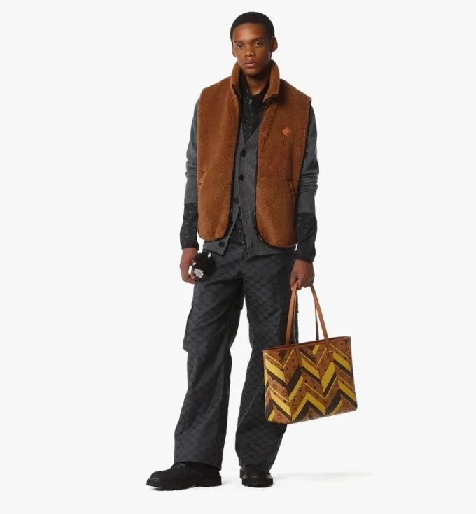 Studded Toni Top-Zip Shopper in Mega Herringbone Visetos