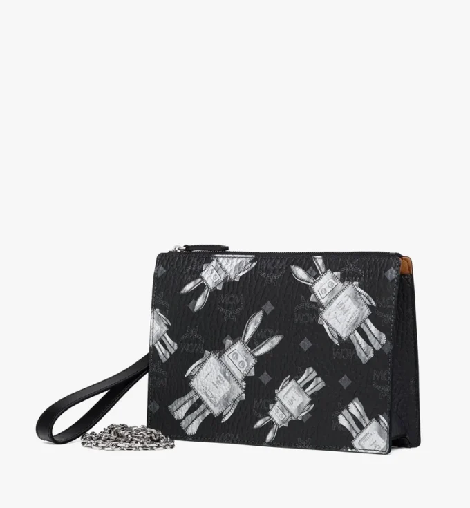 Wristlet Standing Pouch with Chain Strap in Rabot Visetos